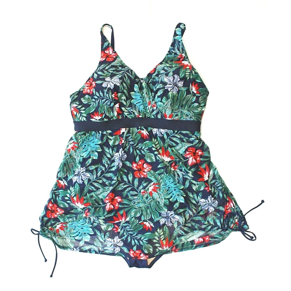 1 Pc Swimsuit Swimdress Plus 22 Multicolor Floral Mesh Solid Blue Sexy Beach *